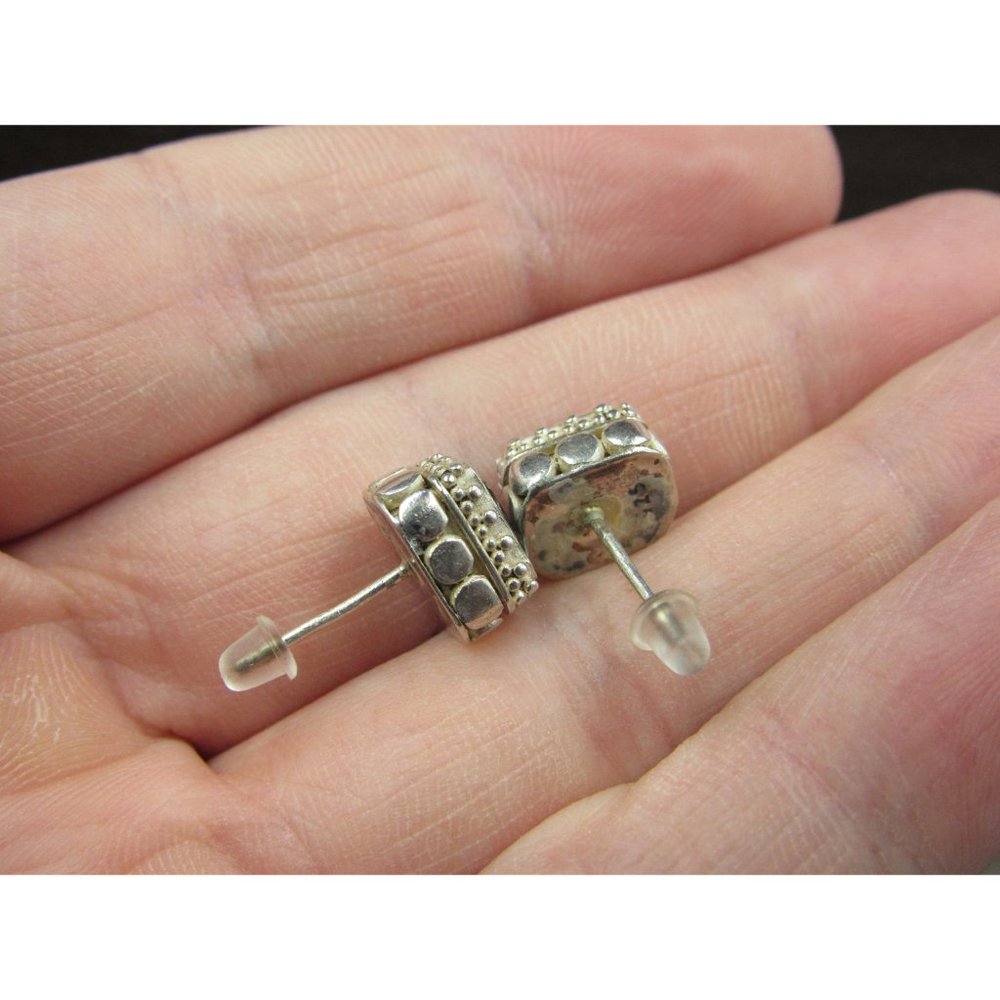 Sterling Silver Tarnished Worn Rectangle Topaz St… - image 3